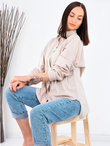Dámska predĺžená košeľa s gombíkmi - béžová