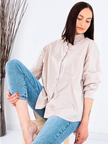 Dámska predĺžená košeľa s gombíkmi - béžová