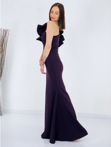 Exkluzívne dámske dlhé spoločenské šaty s volánom - fialové