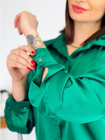 Dámska elegantná zelená saténová blúzka