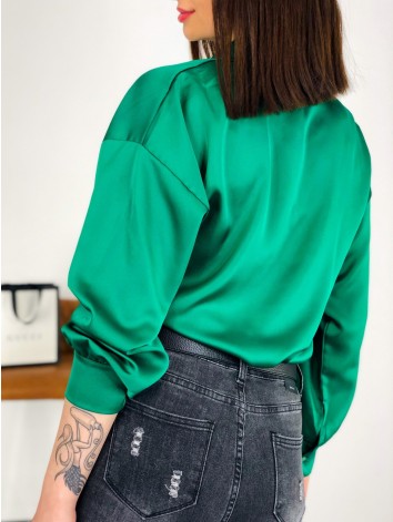 Dámska elegantná zelená saténová blúzka