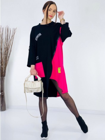 Oversize dámske trendy teplákové šaty so zipsom - ružové