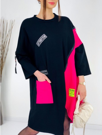 Oversize dámske trendy teplákové šaty so zipsom - ružové