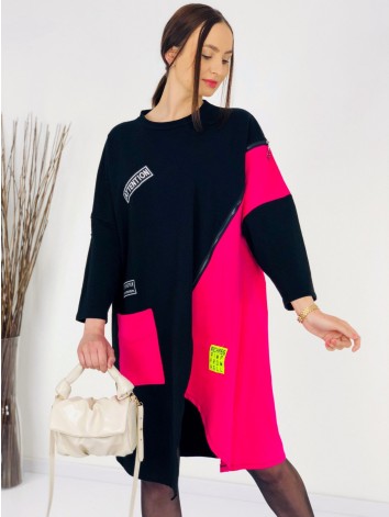 Oversize dámske trendy teplákové šaty so zipsom - ružové
