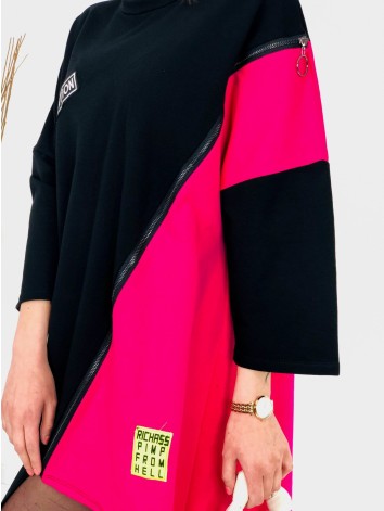 Oversize dámske trendy teplákové šaty so zipsom - ružové