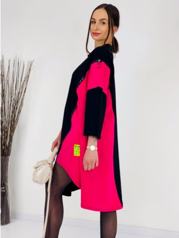 Oversize dámske trendy teplákové šaty so zipsom - ružové