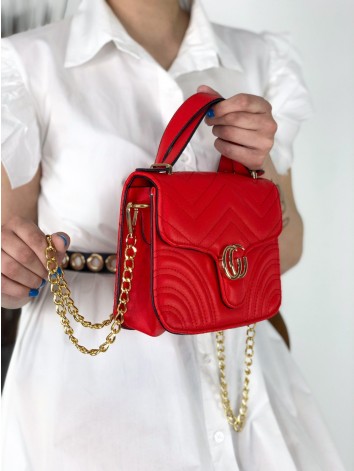 Dámska elegantná kabelka so zlatou reťazou Gucce - červená