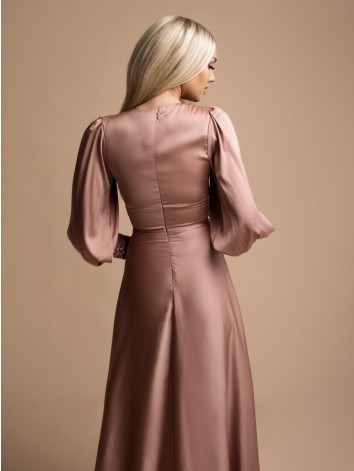 Dámske saténové staroružové spoločenské šaty s rukávom