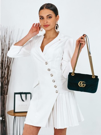 Biele elegantné sakové šaty s plisovanou sukňou