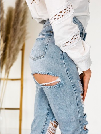 Dámske modré boyfriend potrhané rifle Sue