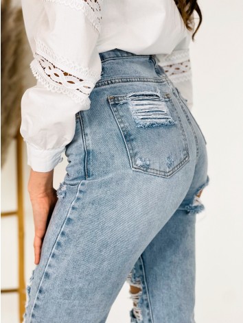 Dámske modré boyfriend potrhané rifle Sue