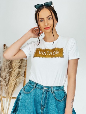 Dámske bielo-zlaté tričko s kamienkami VINTAGE