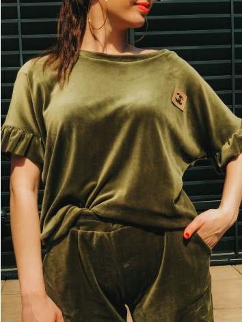 Dámska zamatová khaki letná tepláková súprava