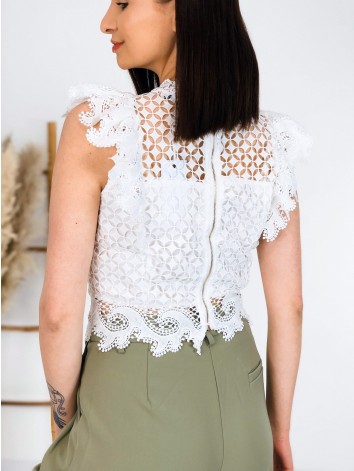 Dámsky elegantný biely čipkovaný top