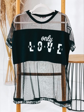 Čierne extravagantné sieťované tričko ONLY LOVE