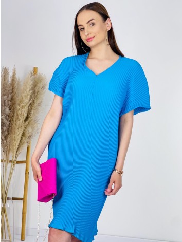 Dámske elegantné plisované šaty s opaskom - svetlo modré