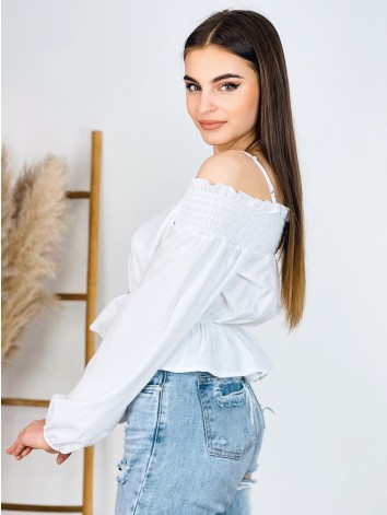 Dámska krátka biela volánová blúzka