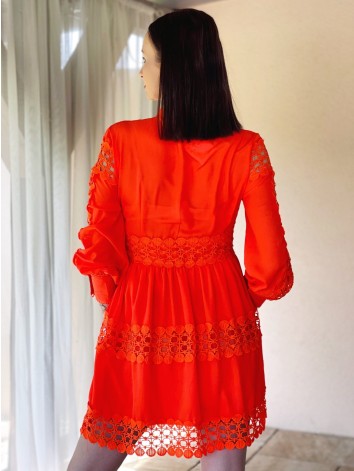 Dámska exkluzívne čipkované šaty - oranžové