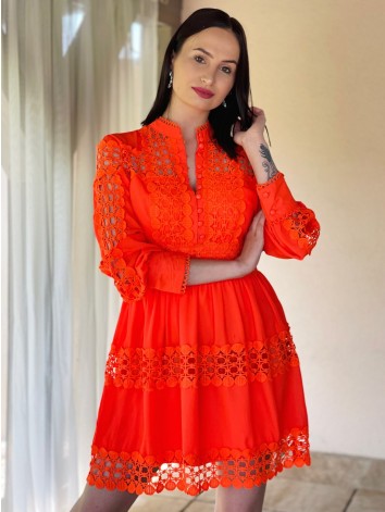 Dámska exkluzívne čipkované šaty - oranžové