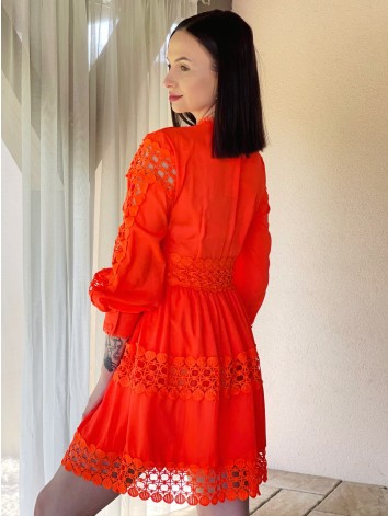 Dámska exkluzívne čipkované šaty - oranžové