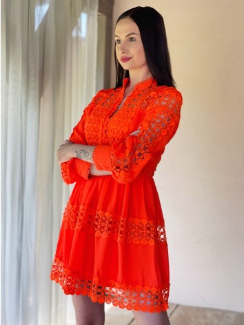 Dámska exkluzívne čipkované šaty - oranžové