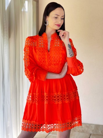 Dámska exkluzívne čipkované šaty - oranžové
