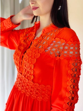 Dámska exkluzívne čipkované šaty - oranžové