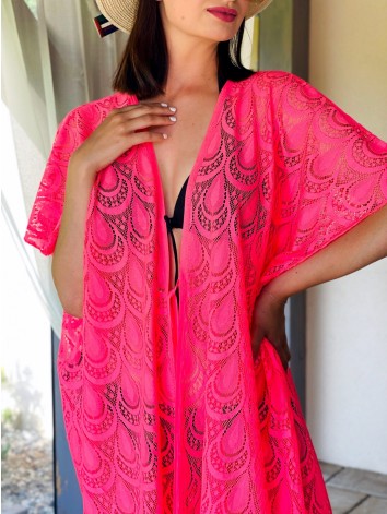 Dámske oversize kimono s viazaním v páse - ružové