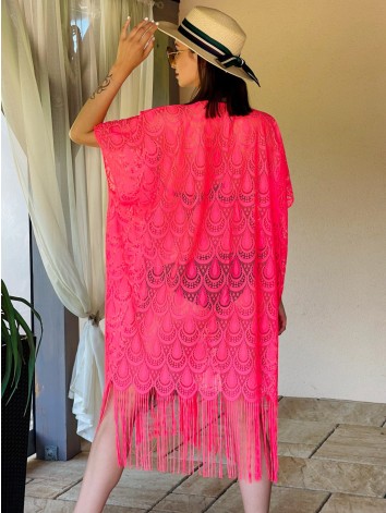 Dámske oversize kimono s viazaním v páse - ružové
