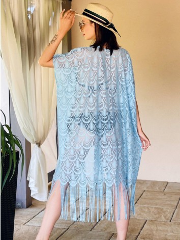 Dámske oversize kimono s viazaním v páse - modré