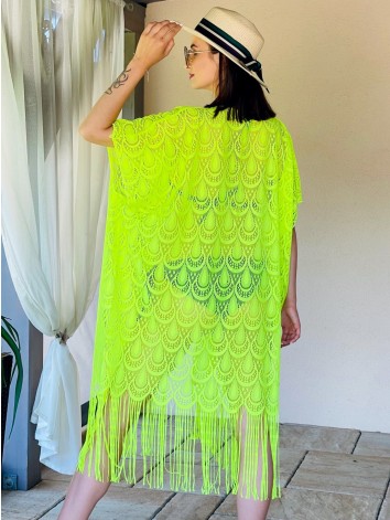 Dámske oversize kimono s viazaním v páse - neónovo zelené