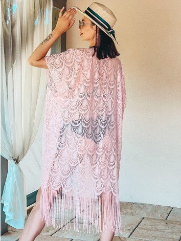 Dámske oversize kimono s viazaním v páse - svetlo ružové
