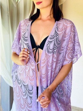 Dámske oversize kimono s viazaním v páse - fialové