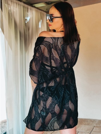 Dámske exkluzívne čipkované kimono - čierne