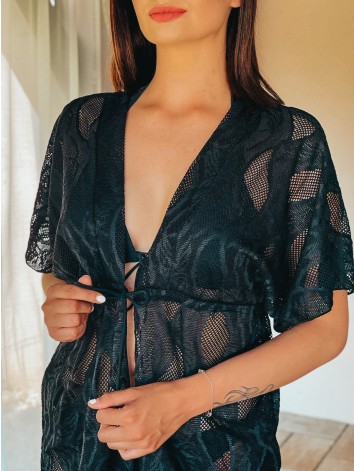 Dámske exkluzívne čipkované kimono - čierne