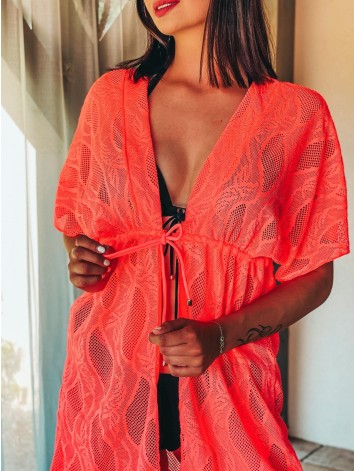 Dámske exkluzívne čipkované kimono - oranžové