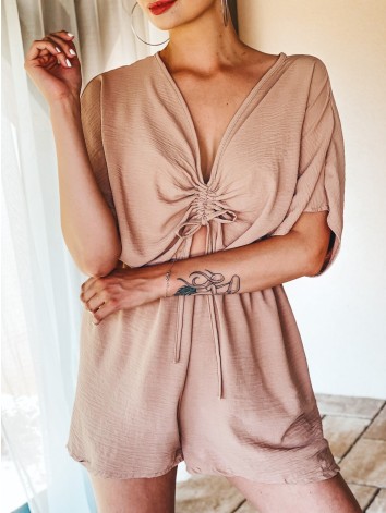 Dámsky krátky overal so sťahovaním - hnedý