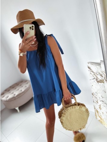 Dámske krátke letné šaty s volánmi - modré