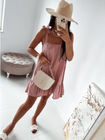 Dámske krátke letné šaty s volánmi - ružové