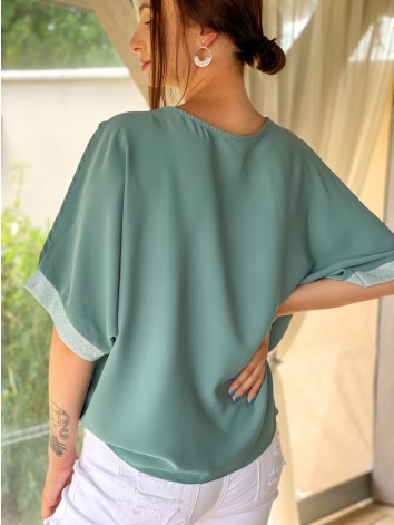 Dámska oversize blúzka s trojštvrťovými rukávmi - tmavo zelená