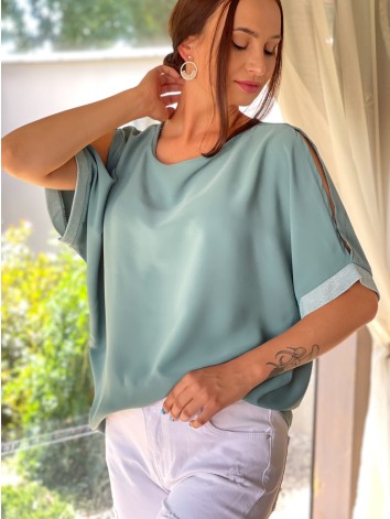 Dámska oversize blúzka s trojštvrťovými rukávmi - tmavo zelená