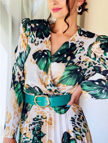 Dámske spoločenské šaty s opaskom a plisovanou sukňou - mix