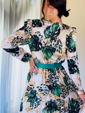 Dámske spoločenské šaty s opaskom a plisovanou sukňou - mix