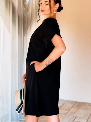 Dámske tričkové šaty s razporkom YSL - čierne