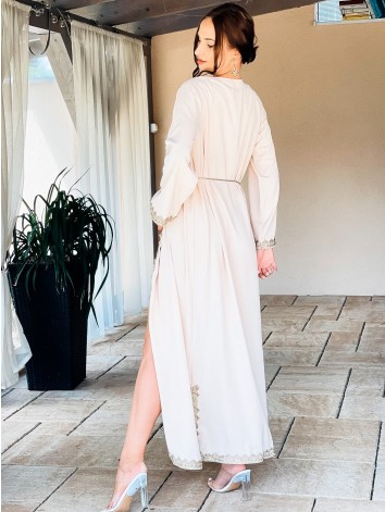 Dámske exkluzívne dlhé kimono s opaskom - béžové