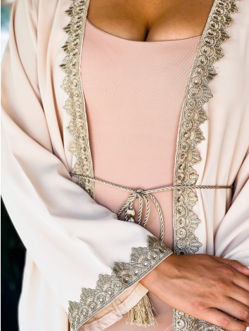 Dámske exkluzívne dlhé kimono s opaskom - béžové