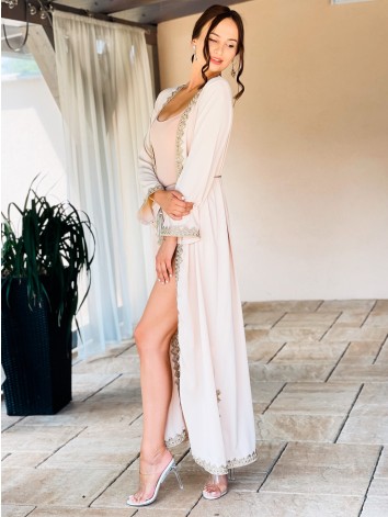 Dámske exkluzívne dlhé kimono s opaskom - béžové
