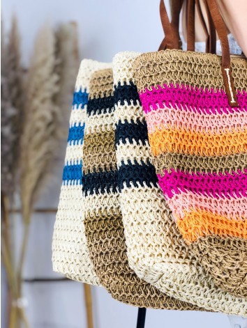 Dámska pruhovaná slamená kabelka - hnedá