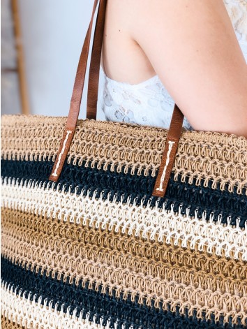 Dámska pruhovaná slamená kabelka - hnedá