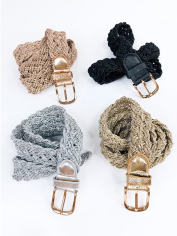 Dámsky hrubý pletený opasok - zlatý